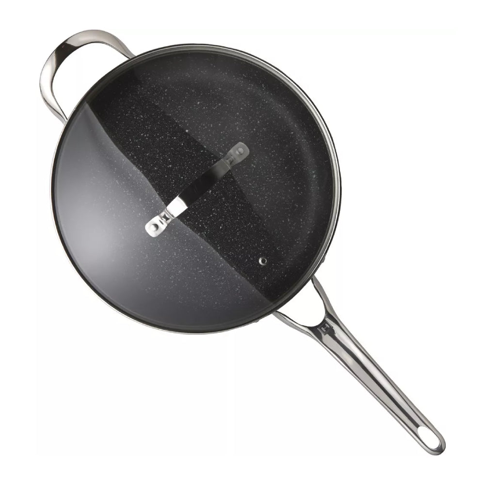 Sartén antiadherente de aluminio Starfrit The Rock de 11" con tapa de vidrio - Negro/Plateado