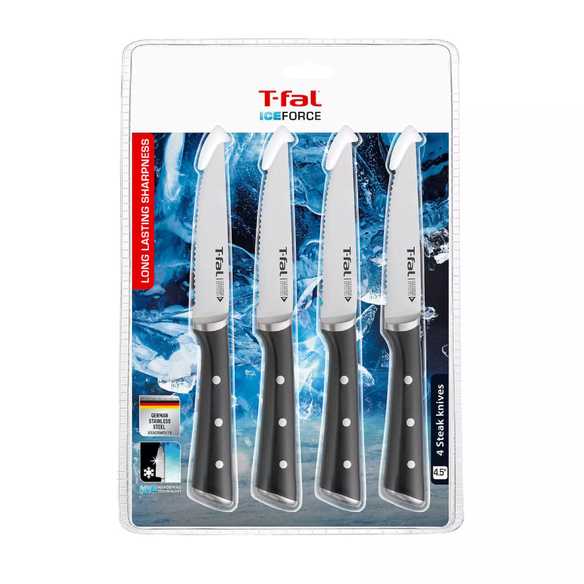T-fal K282S464 Ice Force Steak Knife Set (4-Piece) - Silver/Black