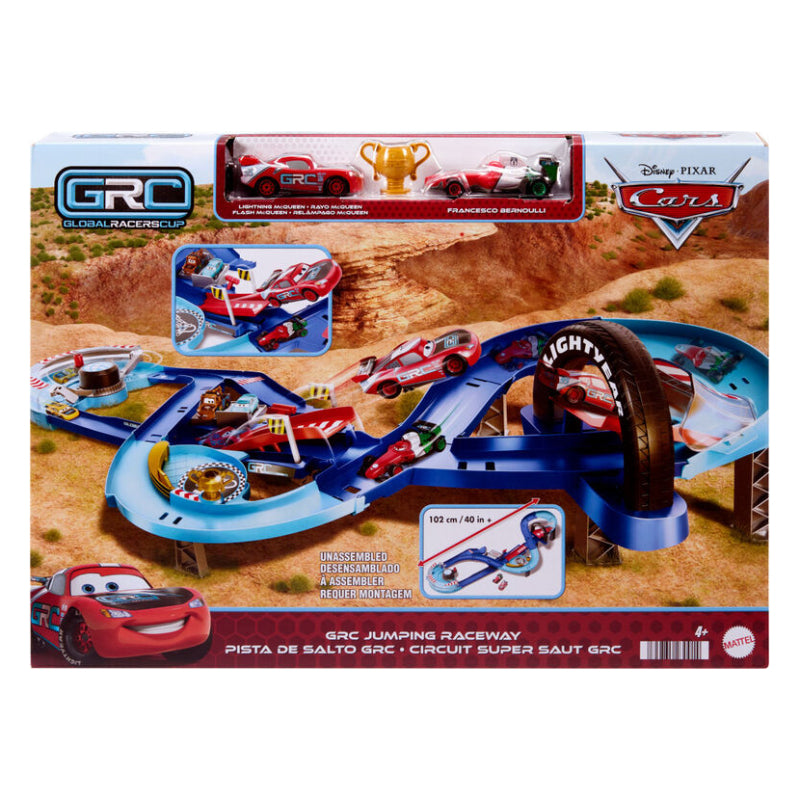 Pista de saltos de Disney y Pixar Cars GRC con 2 vehículos de juguete