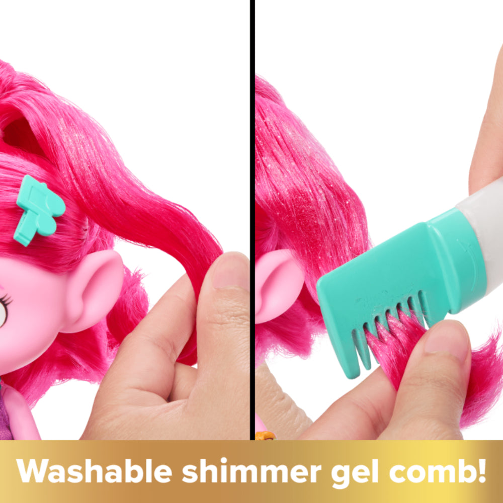 Muñeca de moda Queen Poppy con peinado fantástico y más de 15 accesorios para el cabello de Dreamworks Trolls Band Together