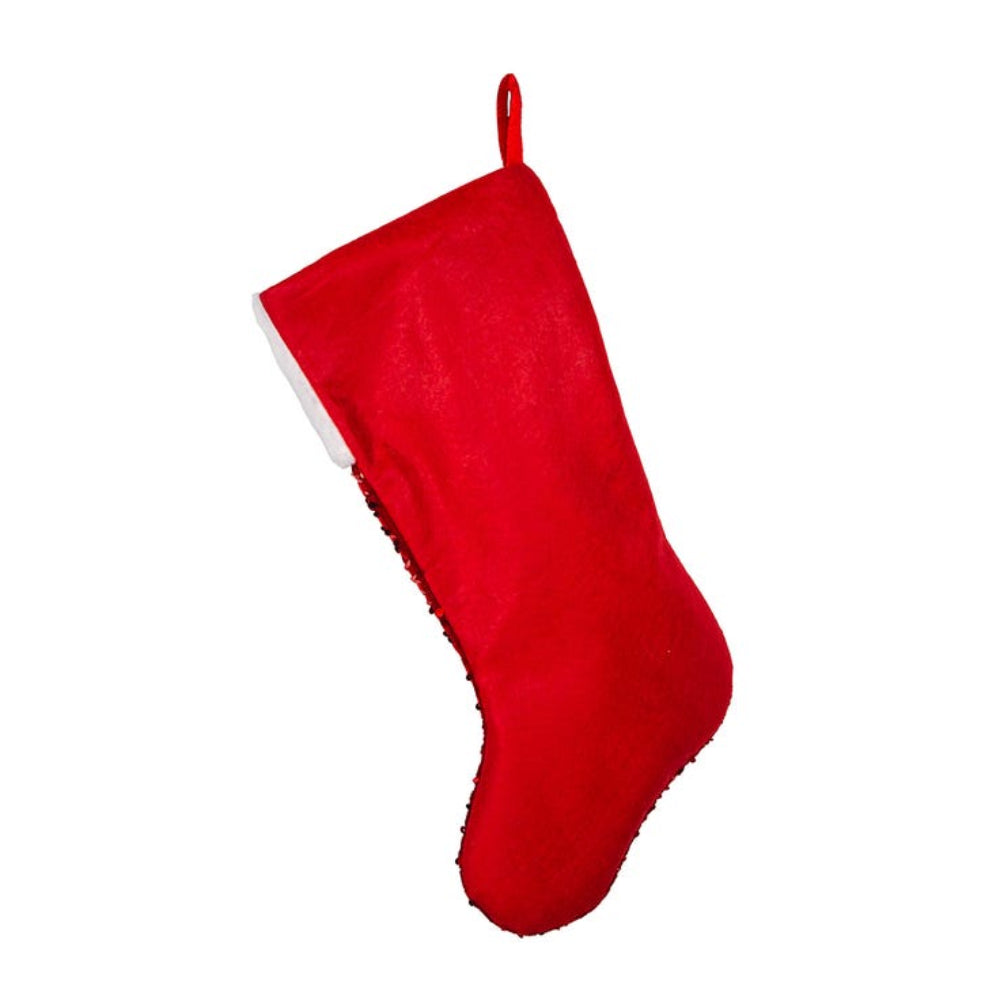 Kurt Adler 20.5" Sequined White Fur Stocking - Red/White