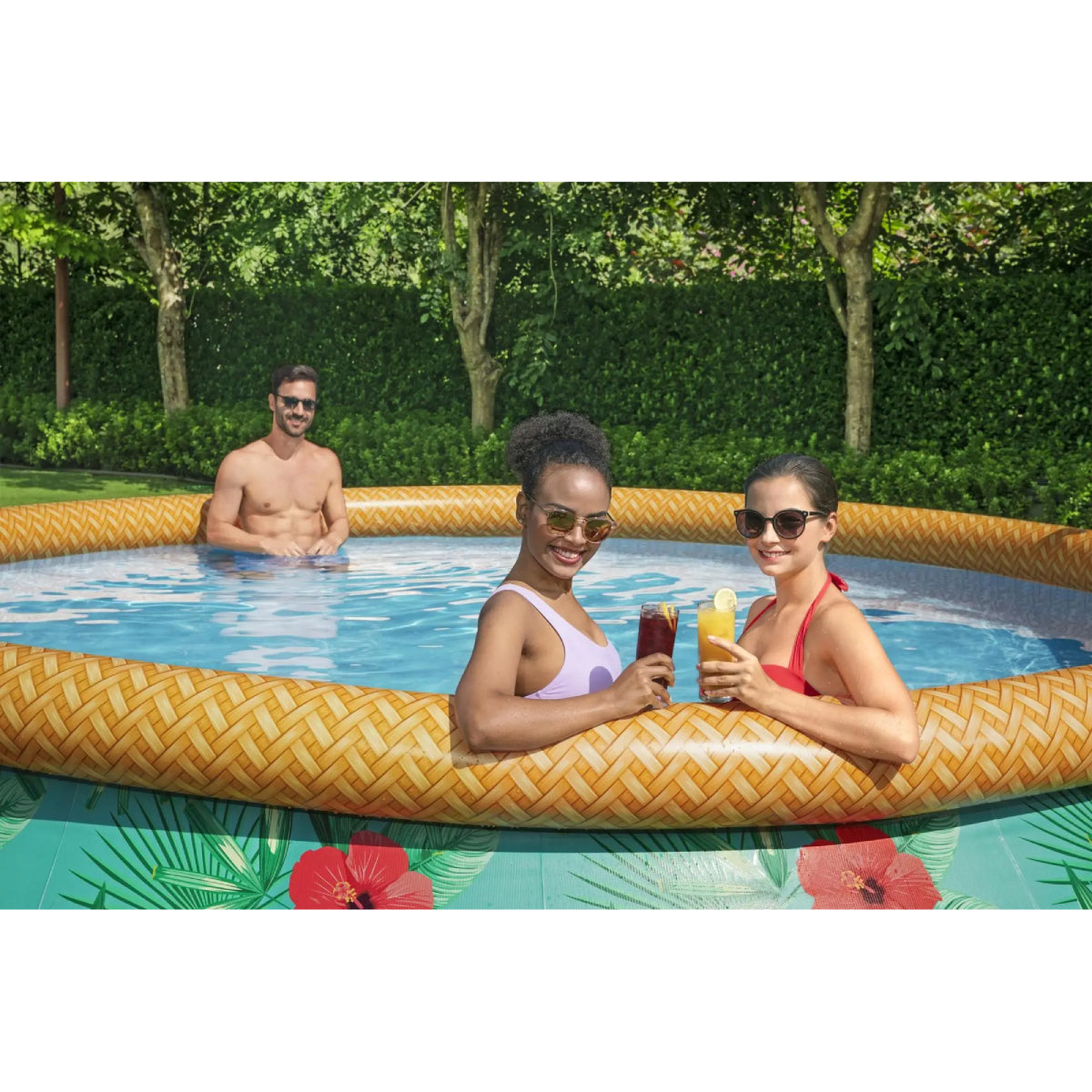 Bestway Fast Set Paradise Palms 15’ X 33” Round Inflatable Pool Set With Sprinkler - Curacao