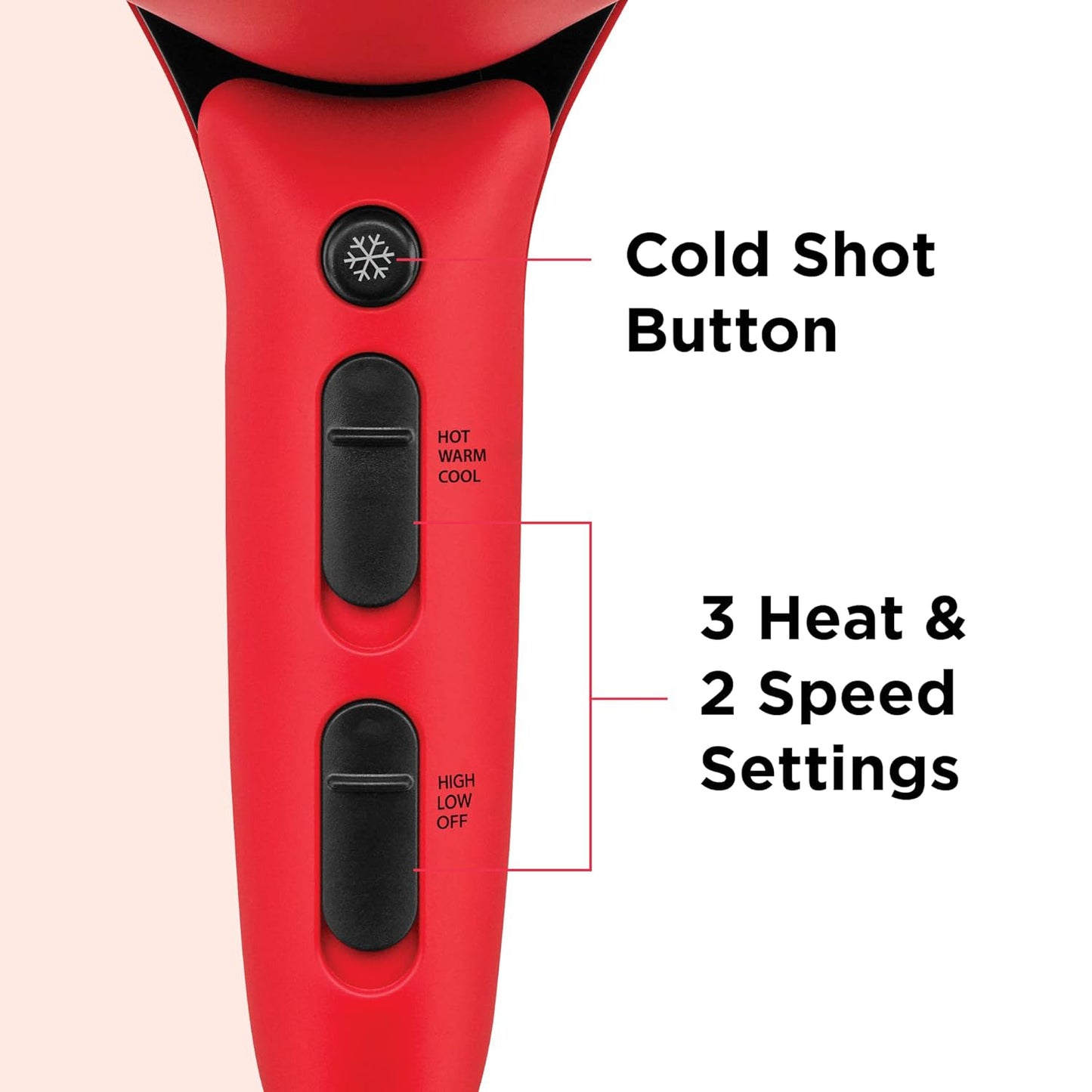 Secadora con control de flujo de aire Revlon, color rojo y negro