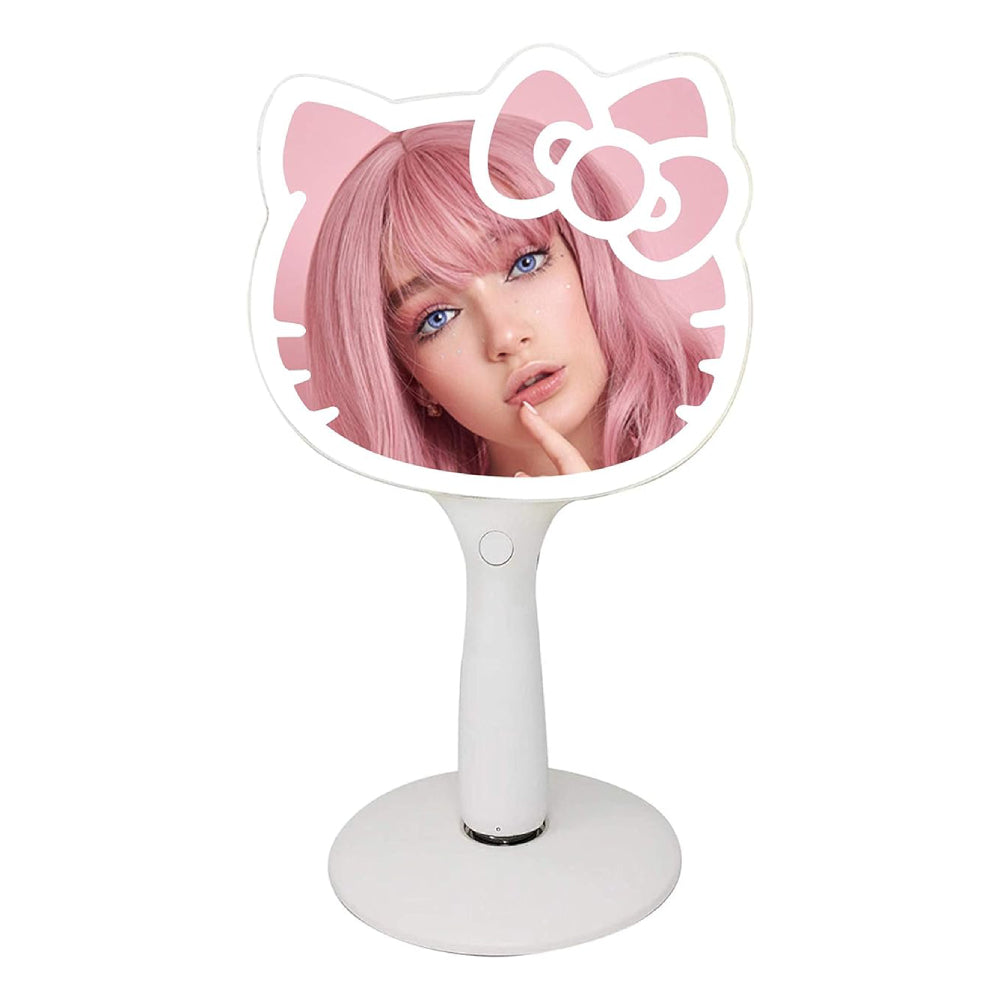 Impressions Vanity Hello Kitty Rechargeable LED Lighted Handheld Mirror with Standing Base - White