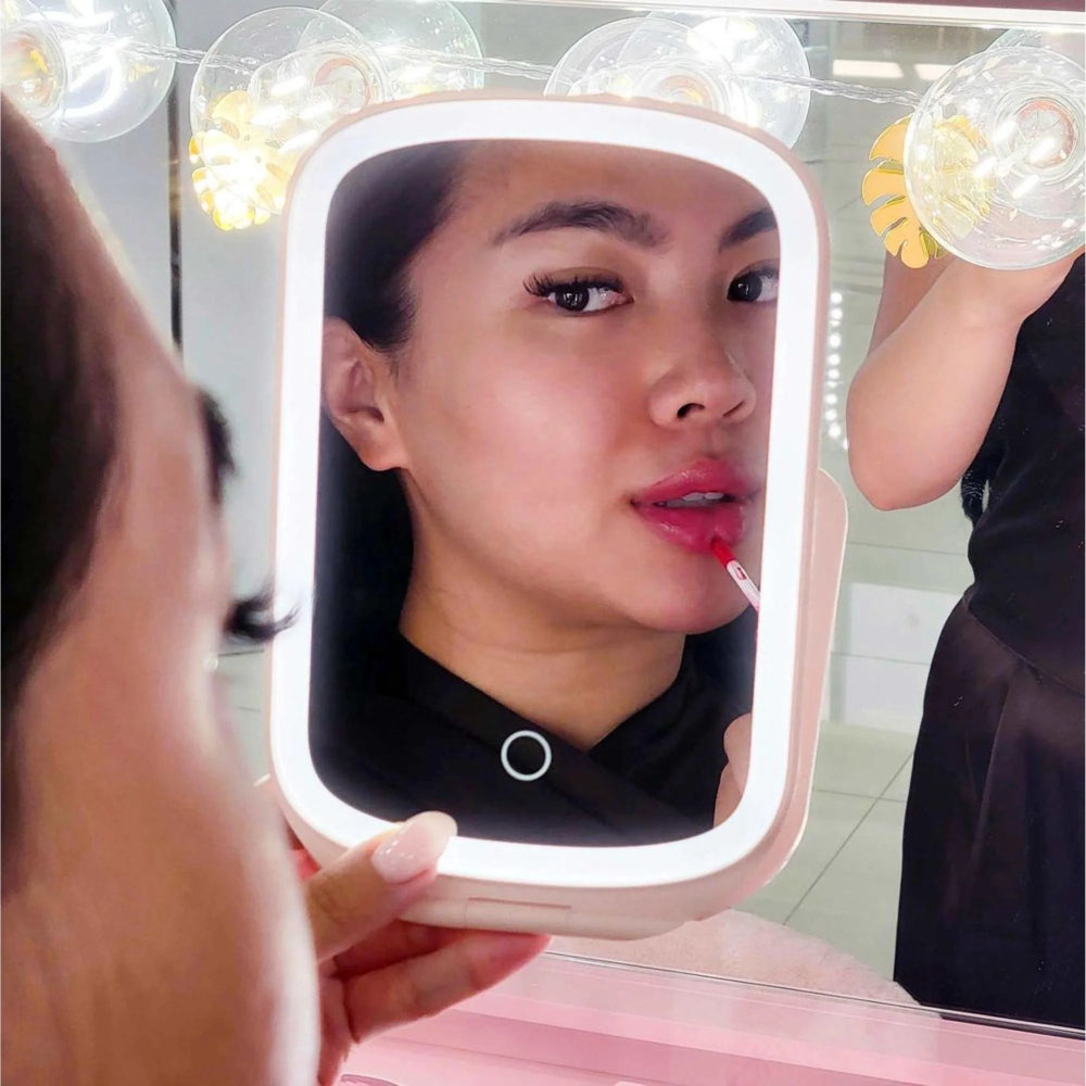 Impressions Vanity Lucent Tablet Tri-Tone LED Makeup Foldable Mirror with Stand - Pink