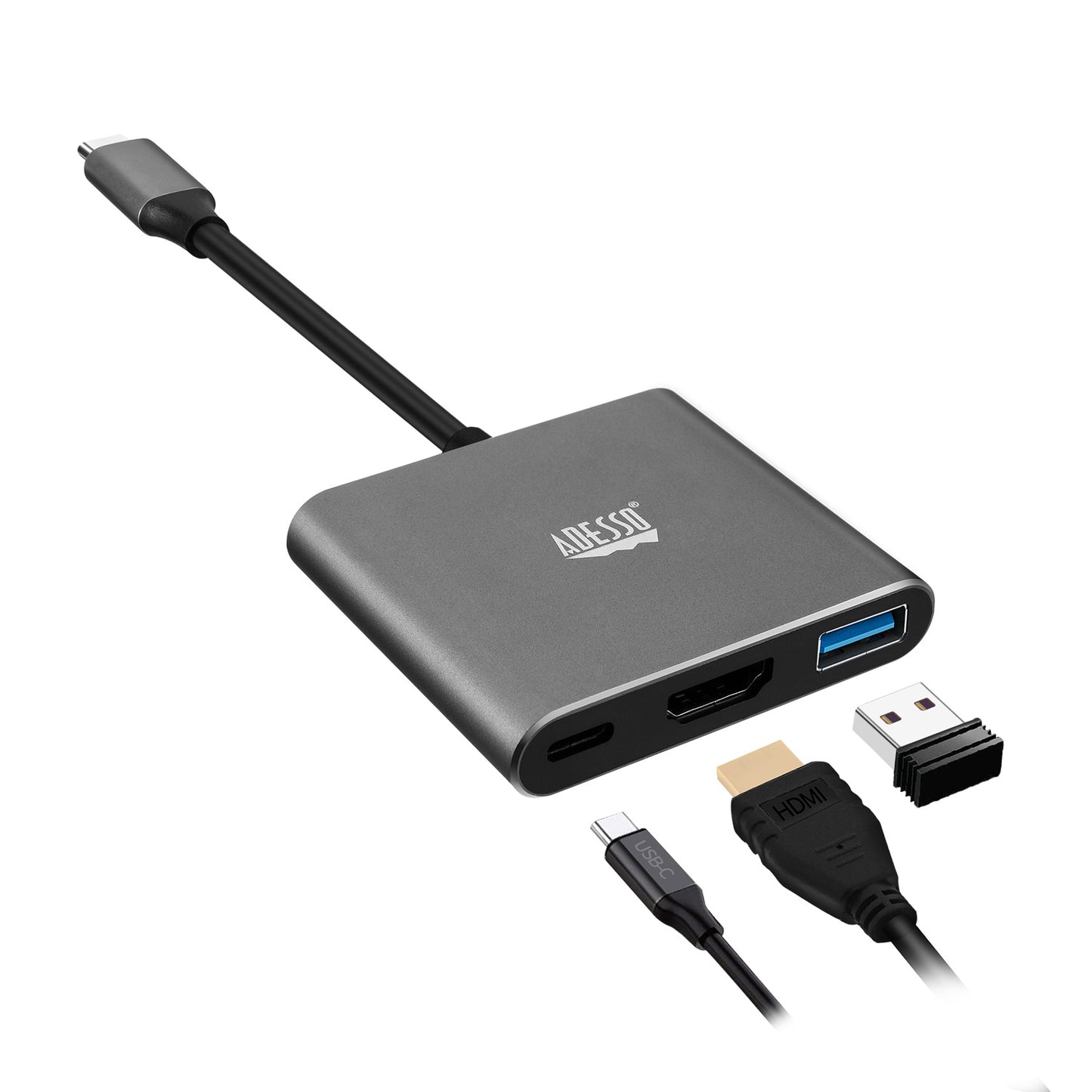 Estación de acoplamiento multipuerto USB-C 3 en 1 Adesso AUH-4010 - Plateada