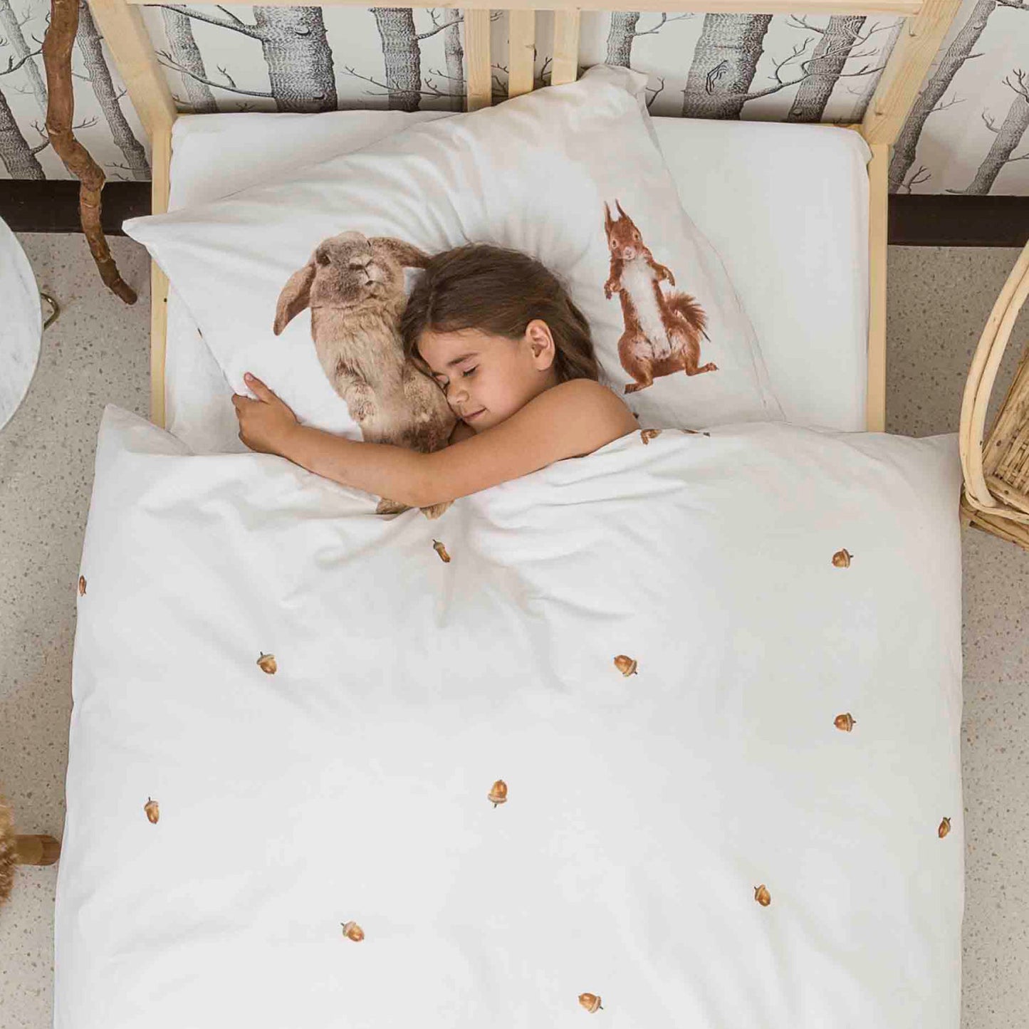 Snurk Twin Size 2-Piece Furry Friends Duvet Cover Set - White/Brown