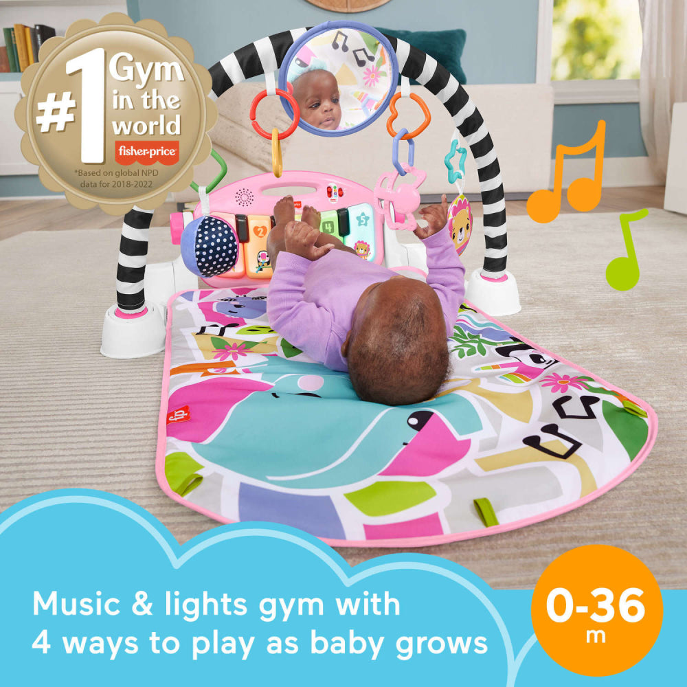 Fisher-Price 4-in-1 Glow and Grow Kick and Play Piano Gym Baby Playmat with Musical Learning Toy - Pink