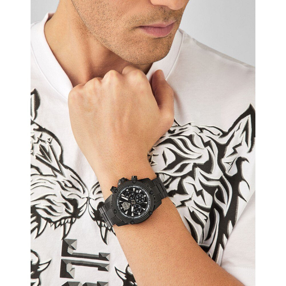 Reloj cronógrafo de cuarzo para hombre Plein Sport Hurricane de 44 mm con pulsera, color negro