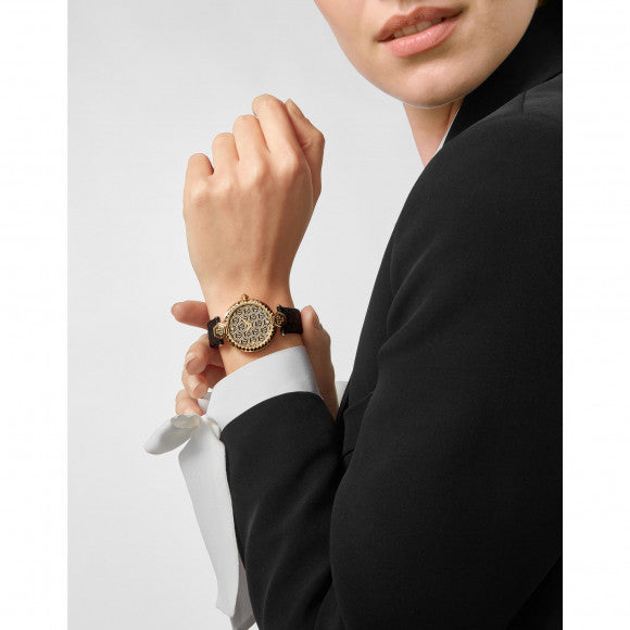 Philipp Plein Couture Women's 32mm Quartz Black Strap Watch - Yellow Gold Dial