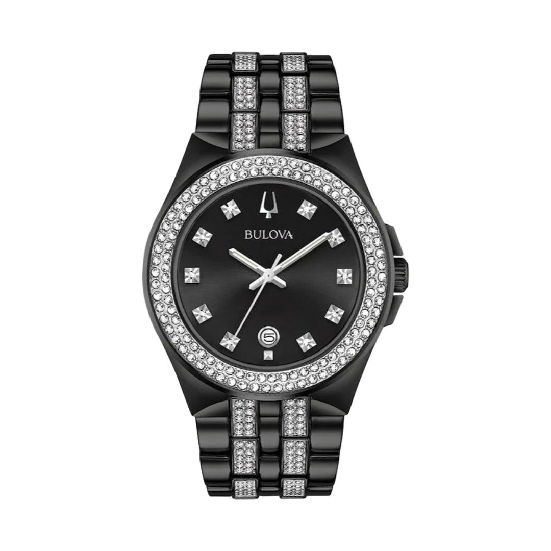 Bulova Crystal Collection Black Dial Two Tone Steel Strap Watch Set