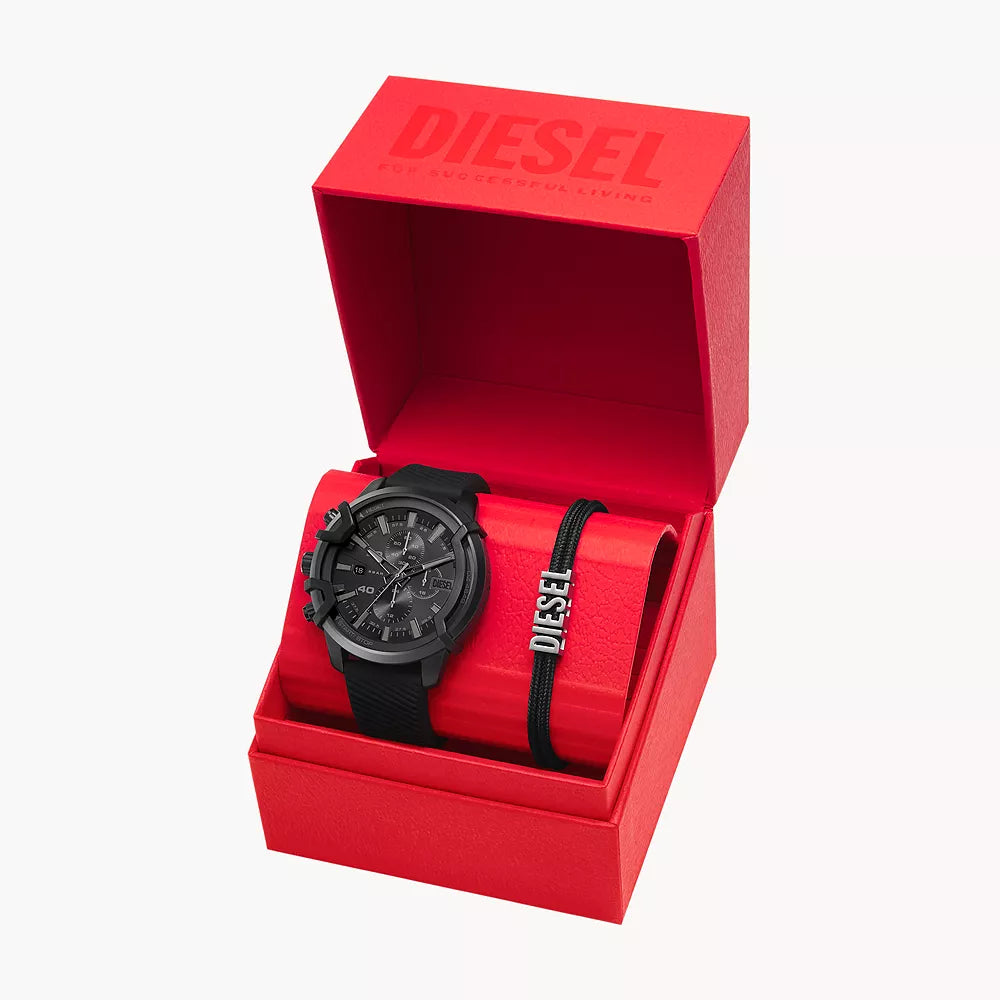 Reloj cronógrafo Diesel Griffed de 48 mm para hombre con correa y pulsera, juego de regalo, color negro