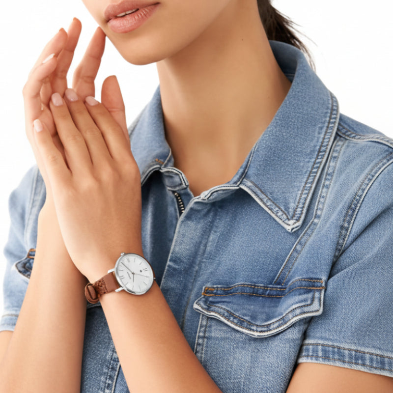 Fossil Jacqueline Women's 36mm Brown Analog Strap Watch - White Dial