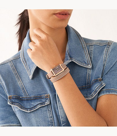 Reloj de pulsera de acero inoxidable de cuarzo para mujer Fossil Raquel con fecha y tres manecillas de 23 mm - Marrón