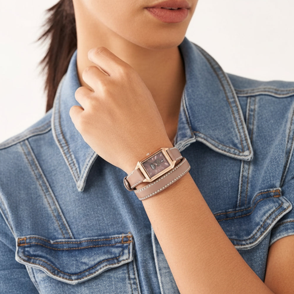 Reloj de cuarzo con correa de piel para mujer Fossil Raquel con fecha y tres manecillas de 23 mm, color negro