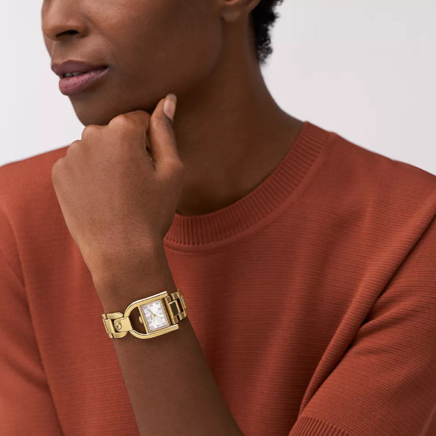 Fossil Harwell Women's 28mm Three-Hand Gold Bracelet Watch - Silver Dial