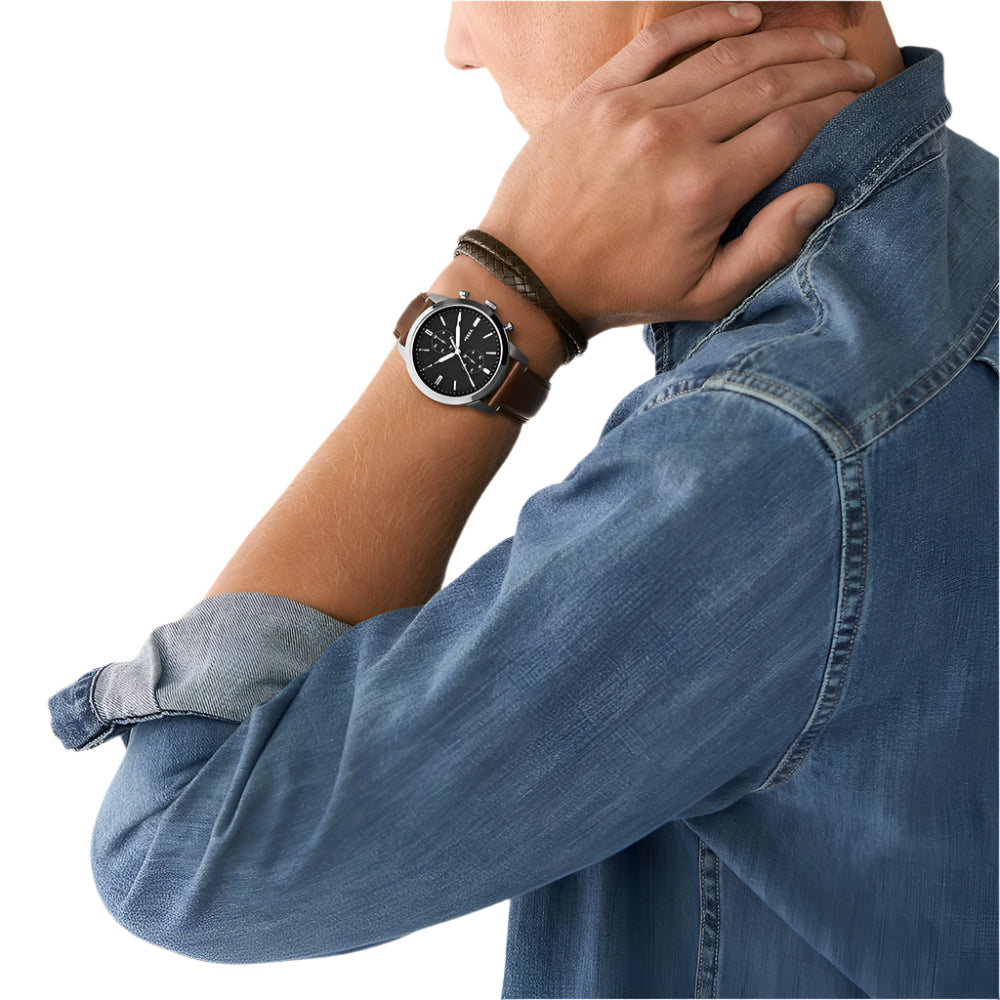 Fossil Townsman Men's 44mm Analog Brown Strap Watch with Bracelet - Black Dial
