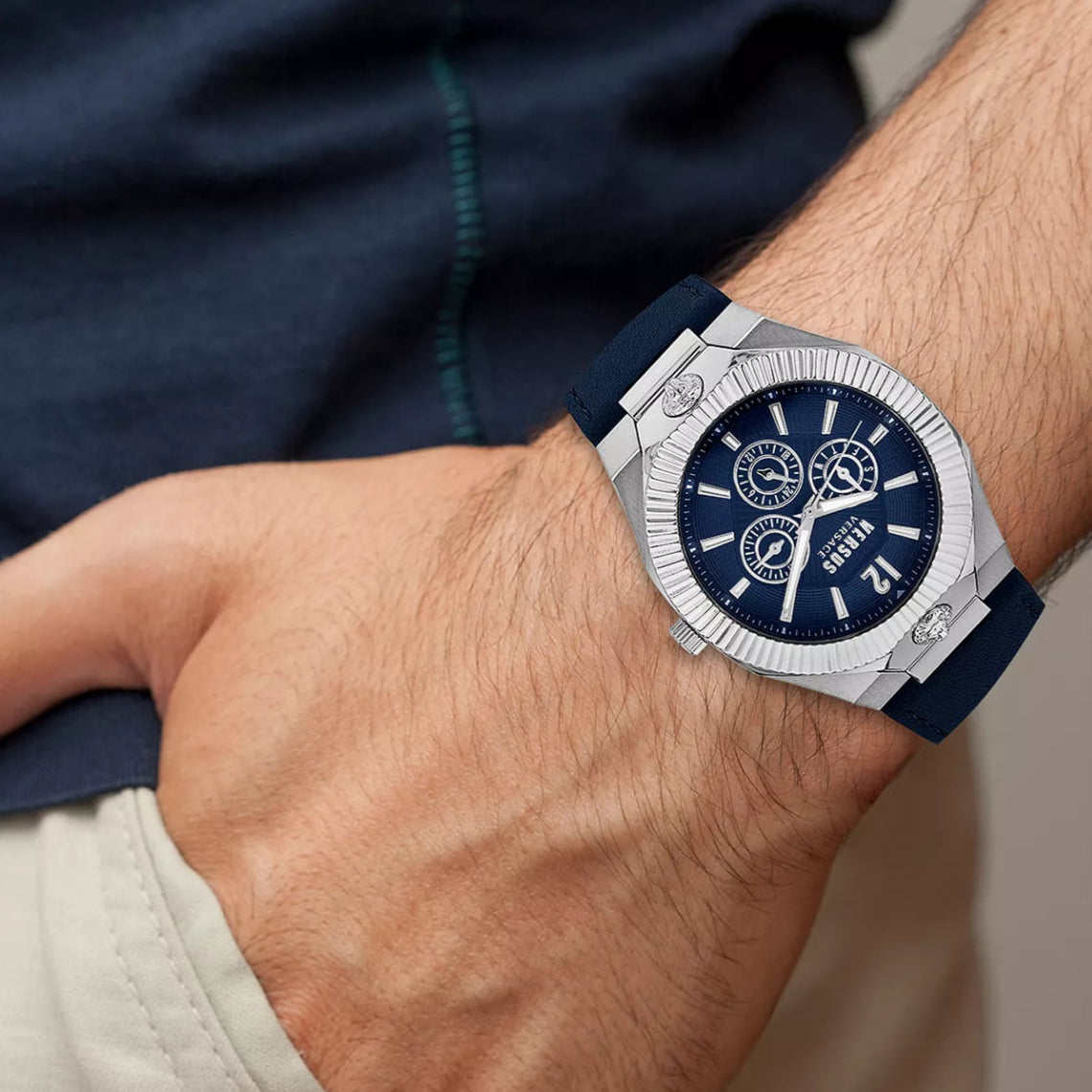 Reloj multifunción con correa de 42 mm para hombre Versus Versace Echo Park - Azul