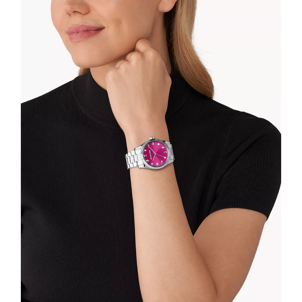 Michael Kors Lexington Women's 38mm Three-Hand Silver Bracelet Watch - Pink Dial