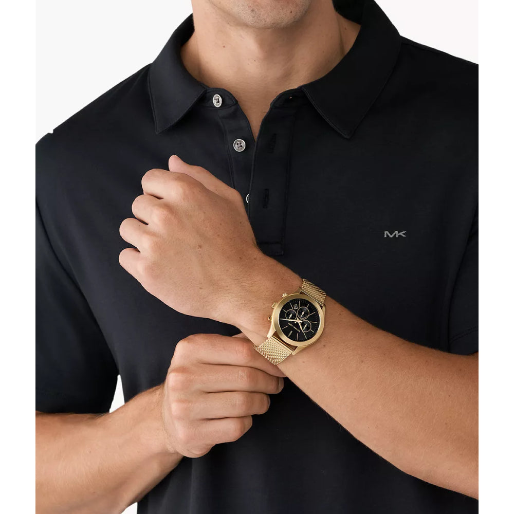 Michael Kors Slim Runway Men's 44mm Analog Gold Bracelet Watch - Black Dial