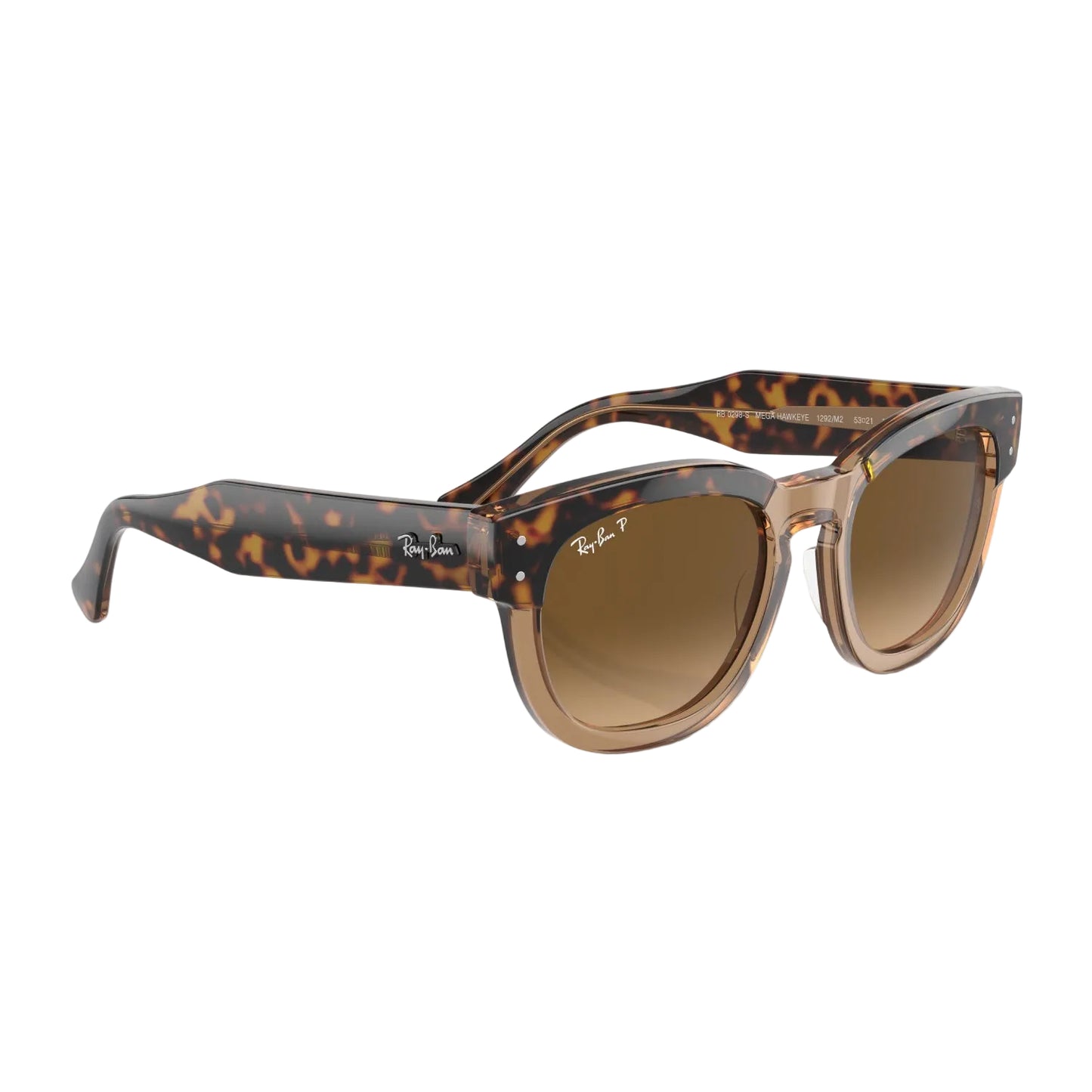 Gafas de sol unisex Ray-Ban Mega Hawkeye RB0298S con degradado cuadrado: habana pulida sobre marrón transparente/marrón