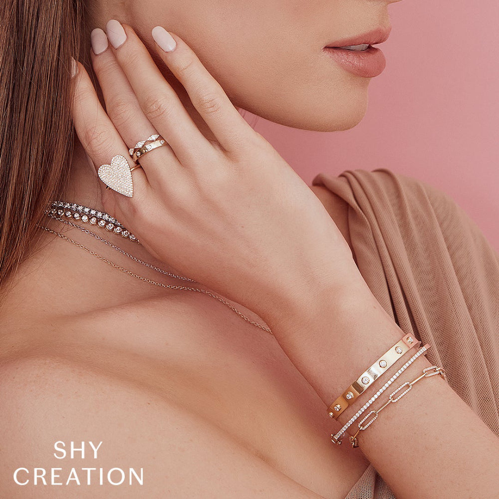 Brazalete con cierre de seguridad en bisel y diamantes de 0,32 ct para mujer de Shy Creation Kate en oro amarillo de 14 quilates - Talla S