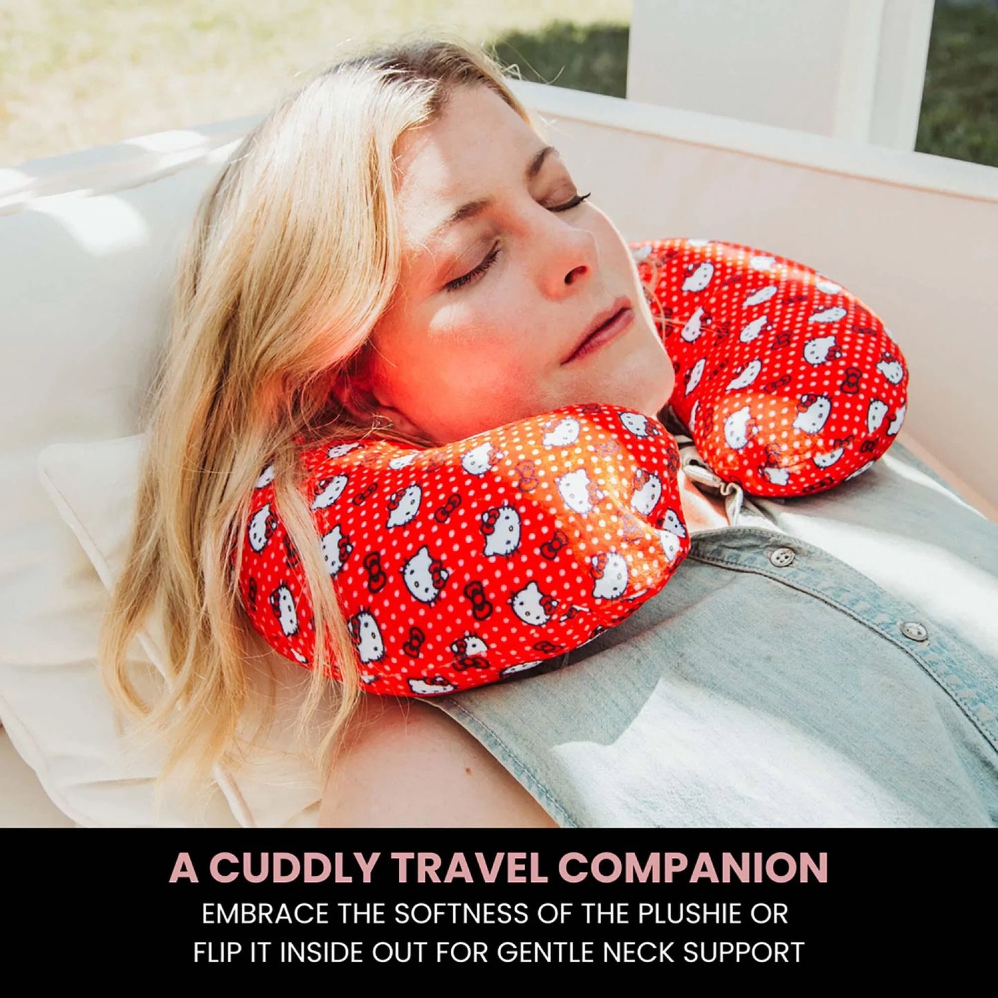 Almohada y peluche reversibles con forma de rollo para el cuello de Hello Kitty de Sanrio