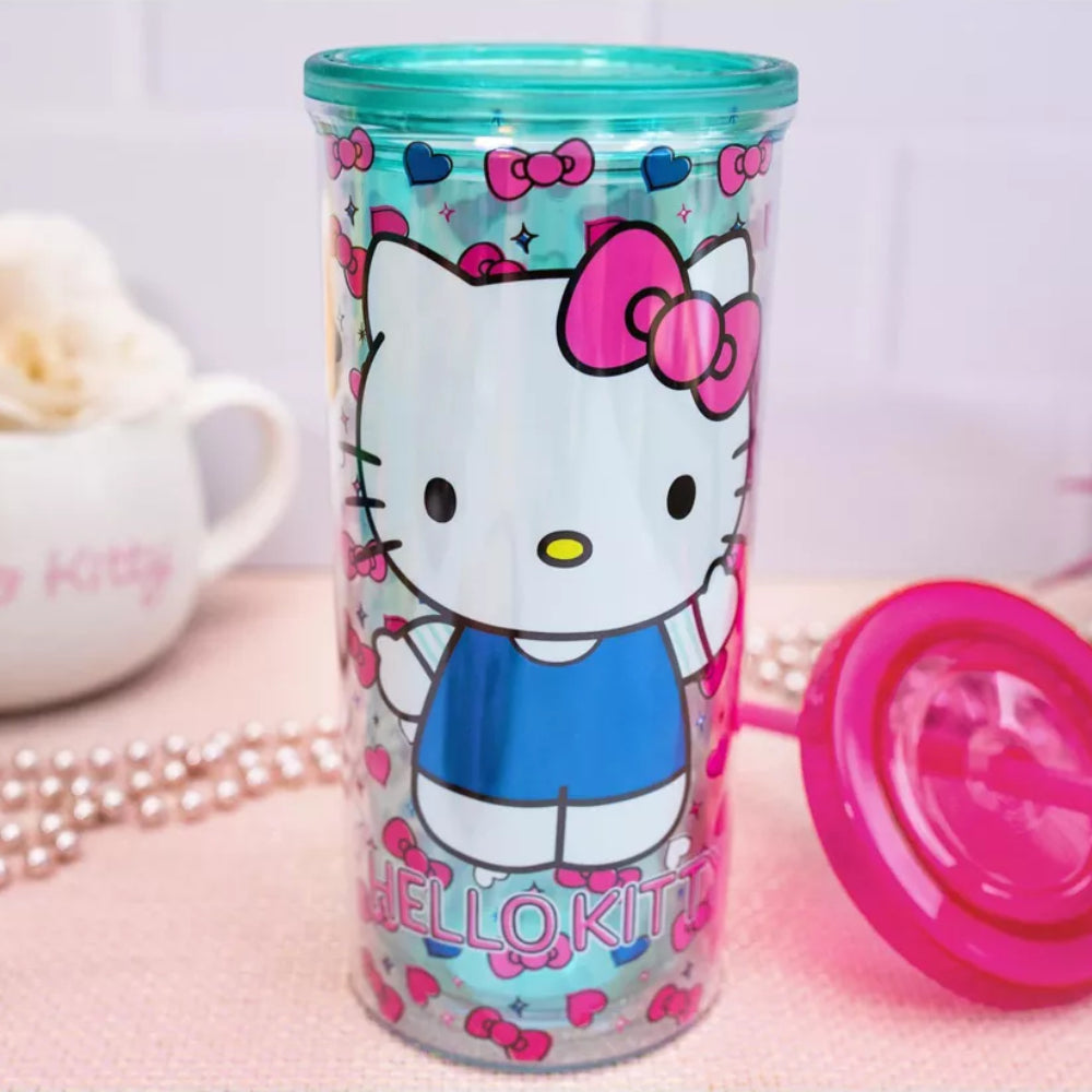 Sanrio Hello Kitty Bows and Hearts 20 oz Carnival Cup with Lid and Straw - Multicolor