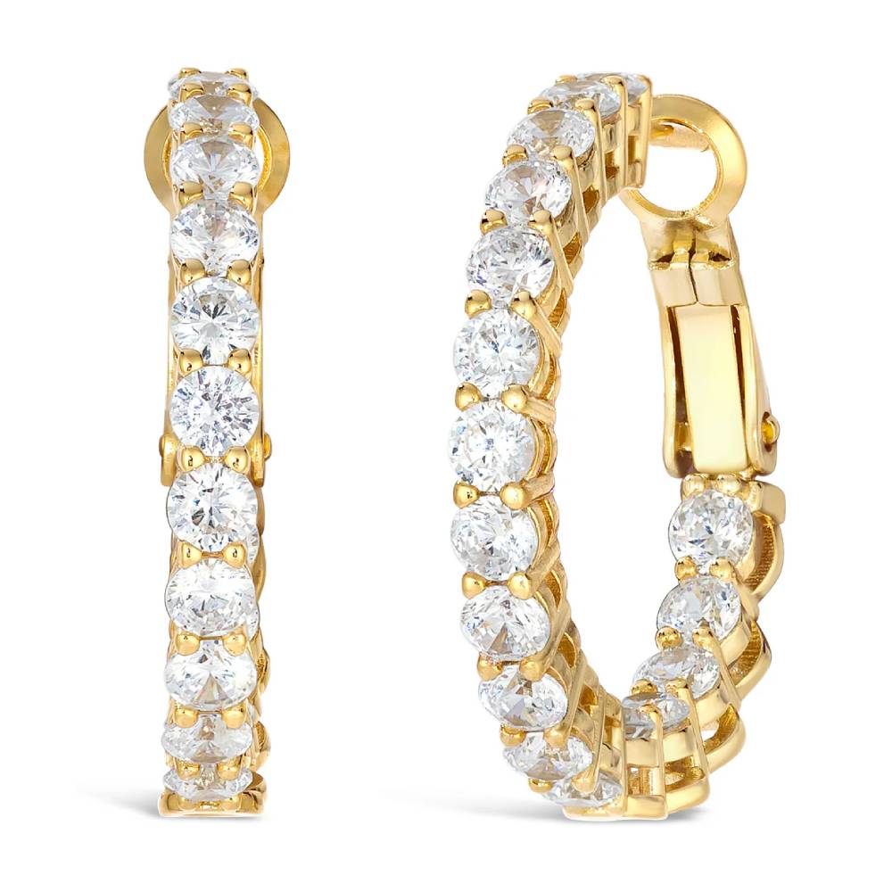 Anna Zuckerman Women's 4.5 ct Diamond Crystalline Inside Out Hoops in Yellow Gold- Plating over 925 Sterling Silver