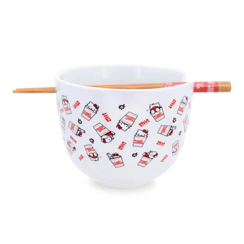 Sanrio Hello Kitty x Nissin Cup Noodles 20 oz Ceramic Ramen Bowl and Chopstick Set - White/Red