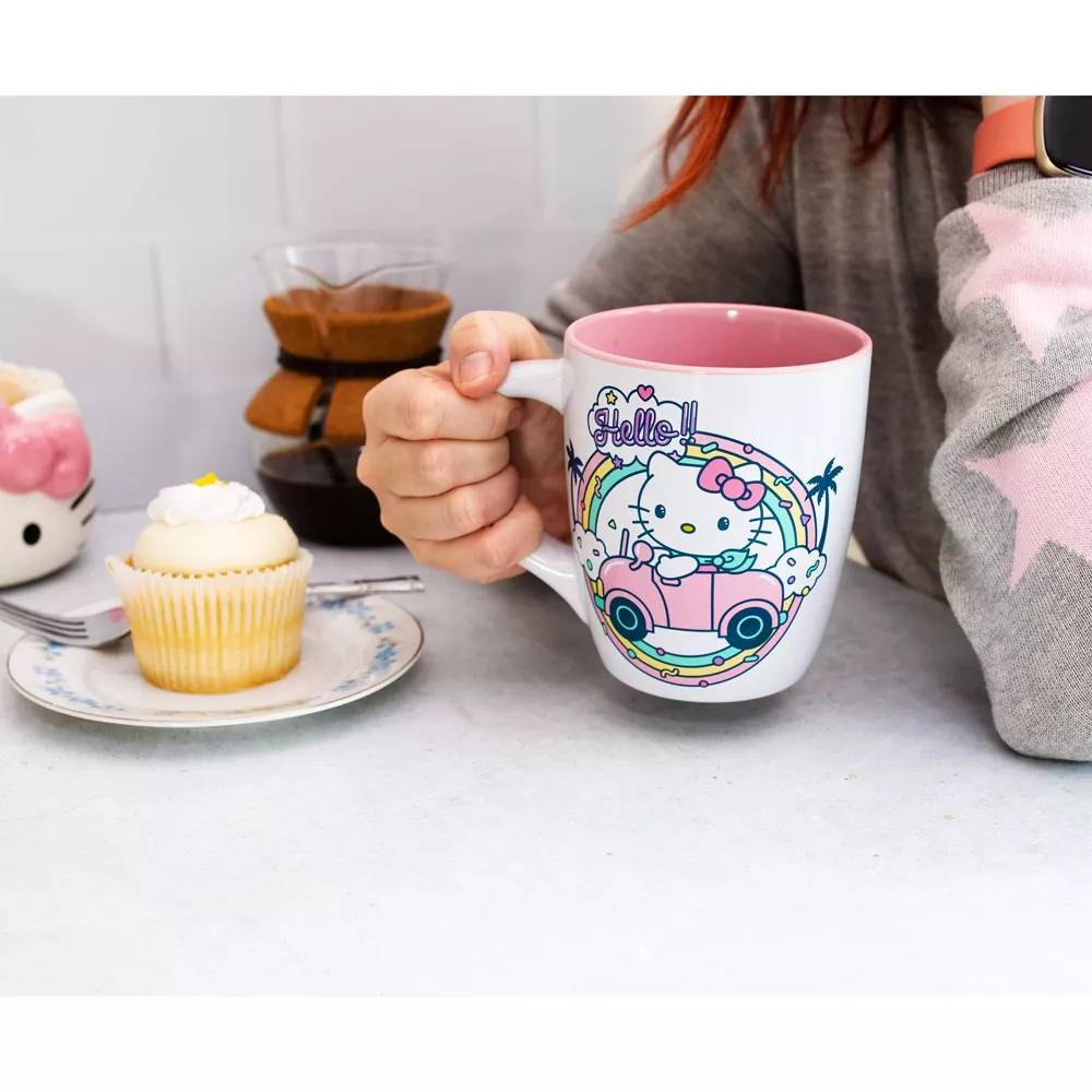Sanrio Hello Kitty 25 oz Rainbow Car Jumbo Curved Ceramic Mug - Multicolor