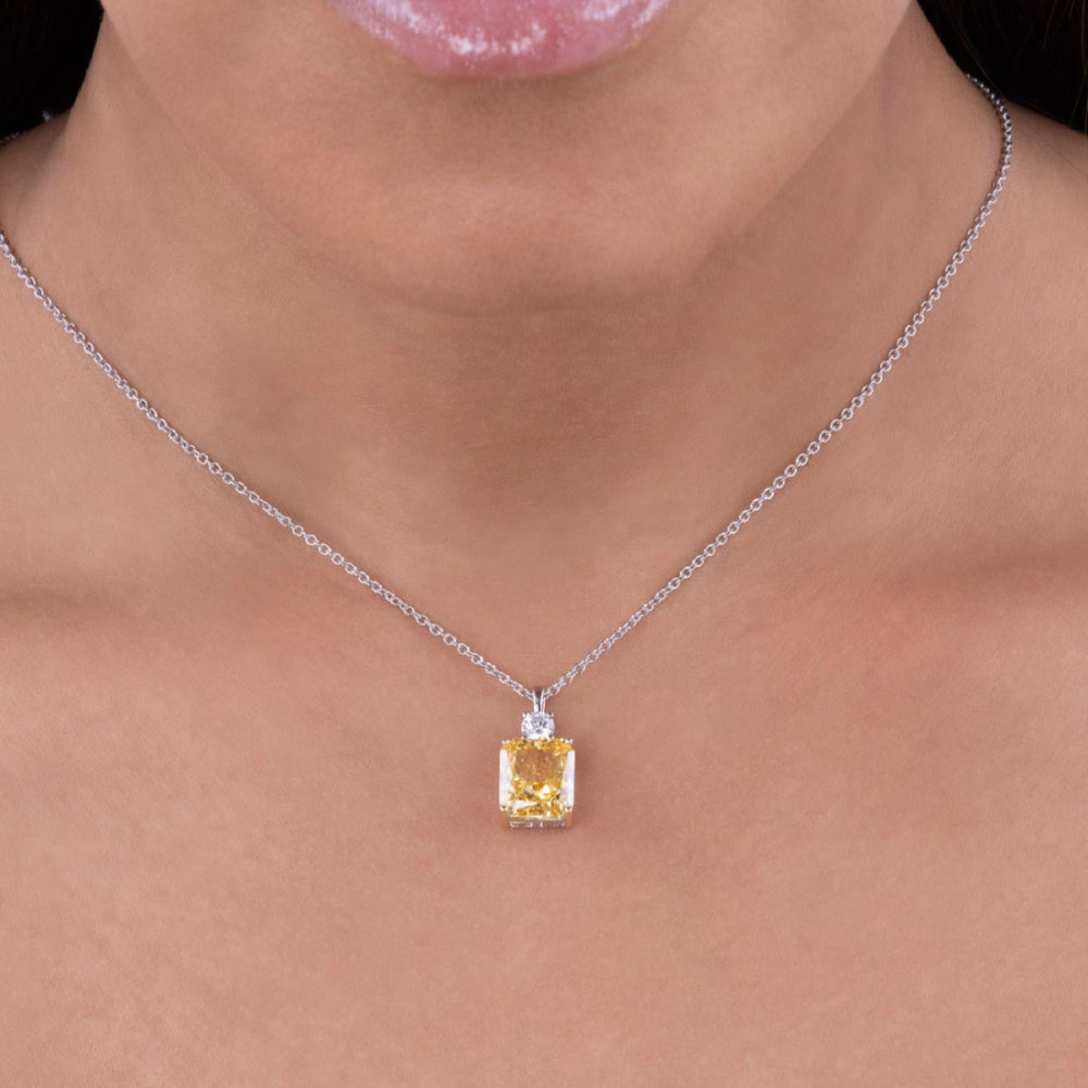 Anna Zuckerman Diana 30 Women's 20" 0.25 ct. Diamond Crystalline & 4 ct. Canary Yellow The Elliston Necklace in Platinum-Plating over 925 Sterling Silver