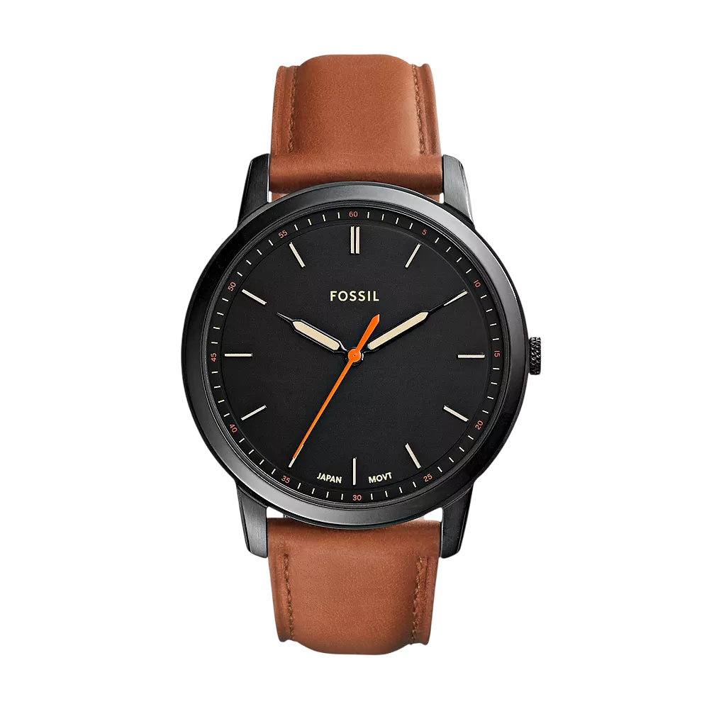 Fossil The Minimalist Men's 44mm Brown Strap Watch - Black Dial