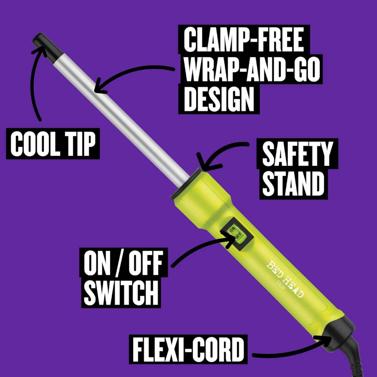 Bed Head BH391N1 Curlipops Skinny Pop Styling Iron with Protective Glove - Neon Yellow