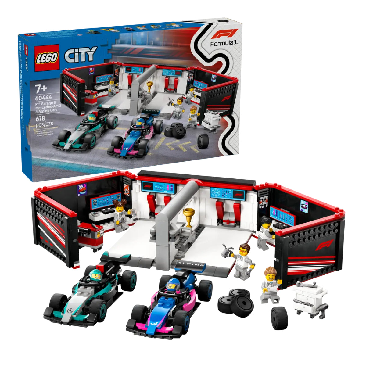 LEGO F1 Garage & Mercedes-AMG & Alpine Cars Building Toy Set (678-Pieces)