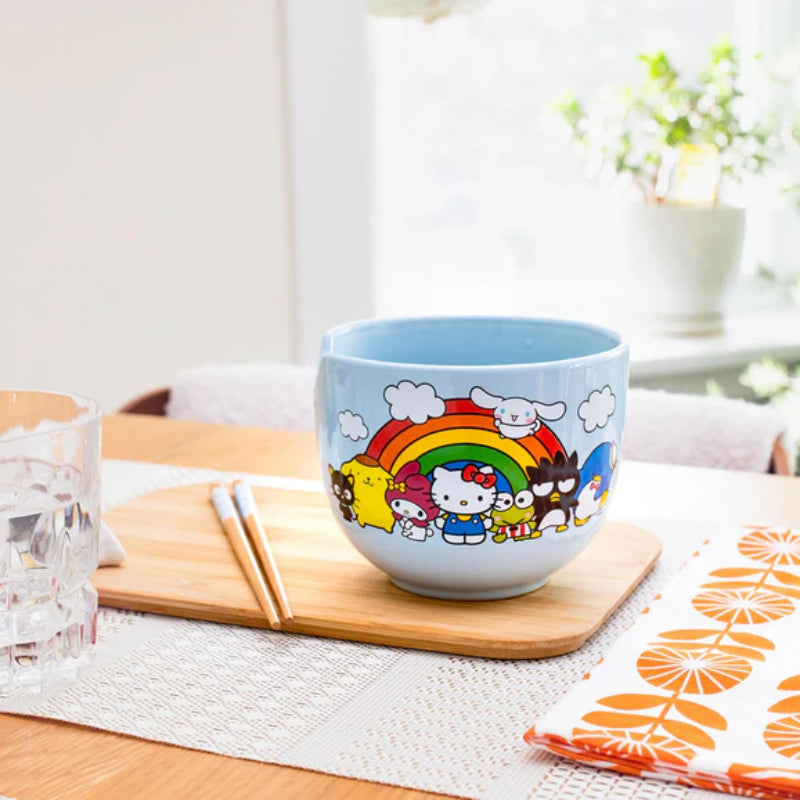 Sanrio Hello Kitty and Friends Rainbow 20 oz Ceramic Ramen Bowl and Chopstick Set - Multicolor