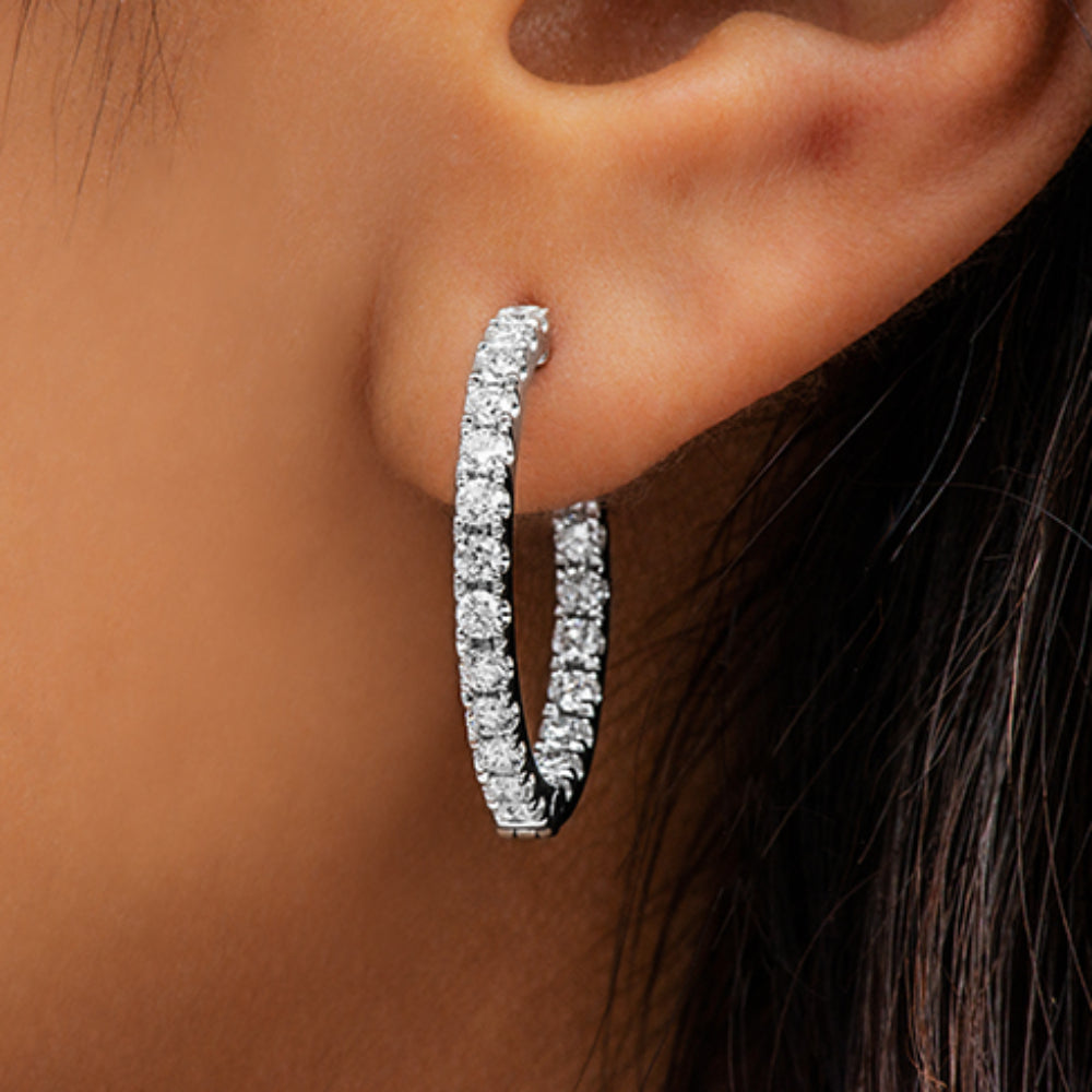 Anna Zuckerman Anastasia 94 Women's 8 ct. Diamond Crystalline Inside Out Oval Hoops in Platinum-Plating over 925 Sterling Silver