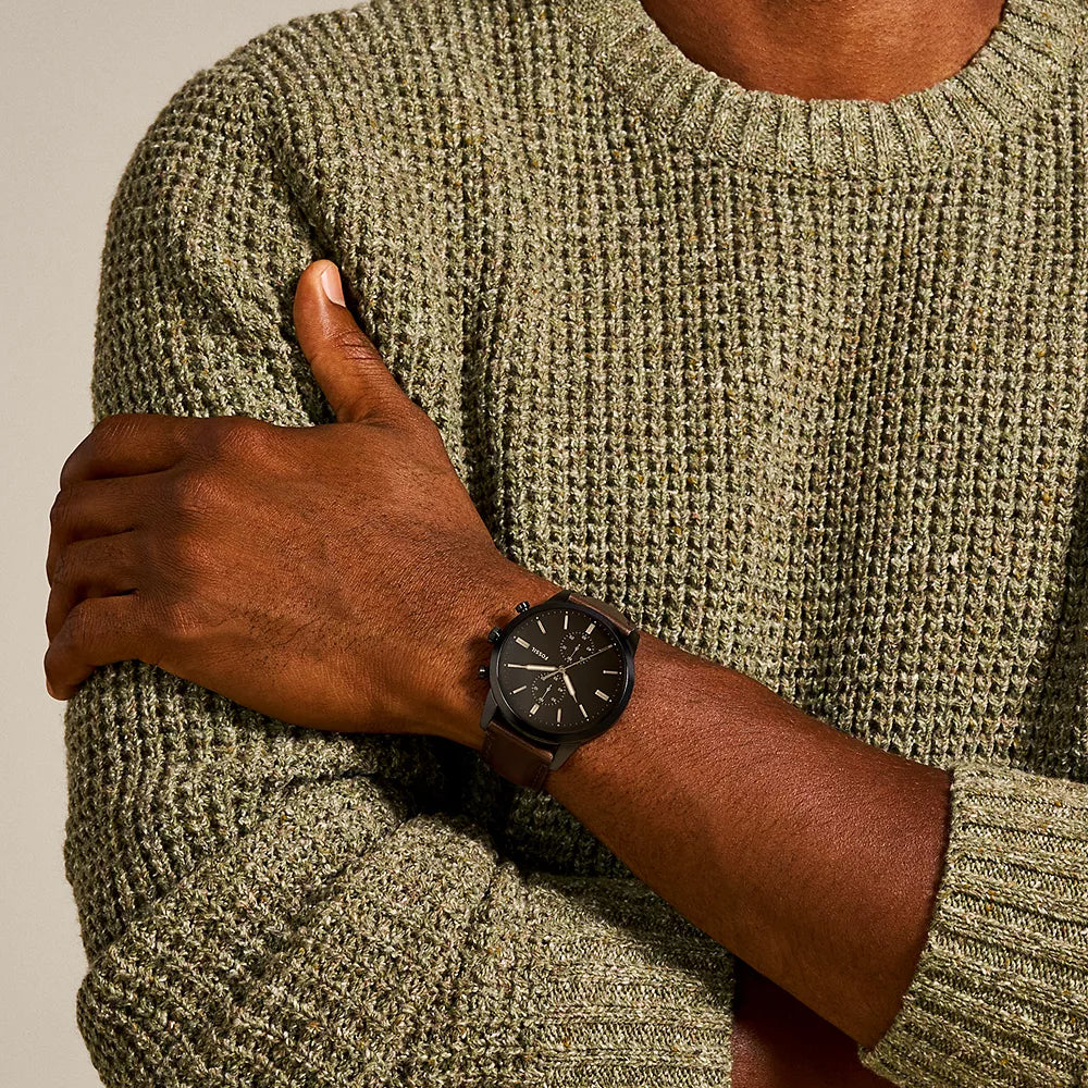 Fossil Townsman Men's 44mm Brown Strap Watch - Black Dial