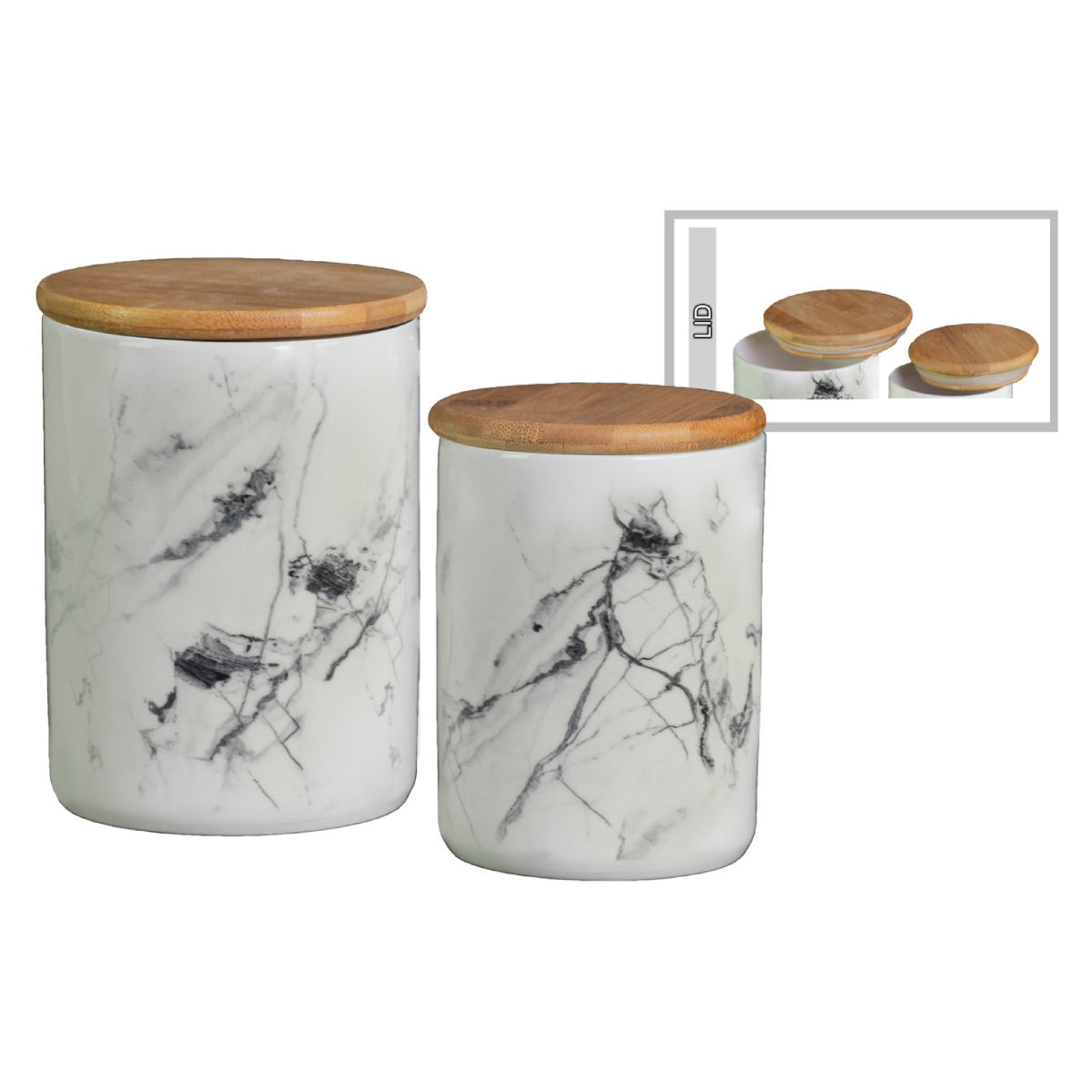 Urban Trends Collection Ceramic Canister with Bamboo Lid (Set of 2) - White