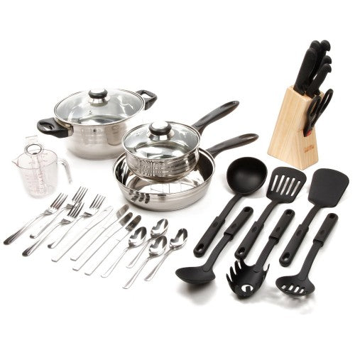 Gibson Home Lybra 89117.32 Cookware Set (32-Piece) - Silver - Curacao