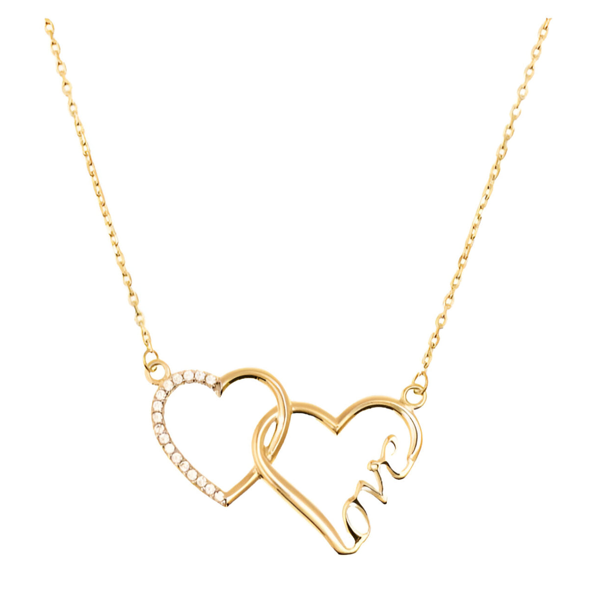 14K Women's Double Heart Necklace in 14K Yellow Gold