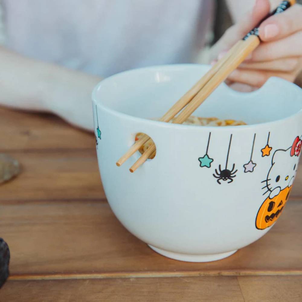 Sanrio Hello Kitty Pumpkin Boo 20 oz Ceramic Ramen Bowl and Chopstick Set
