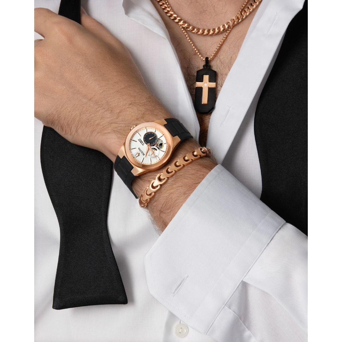 Bulova Latin Grammy Men's 38mm Black Strap Watch - Rose Gold-Tone/White Dial