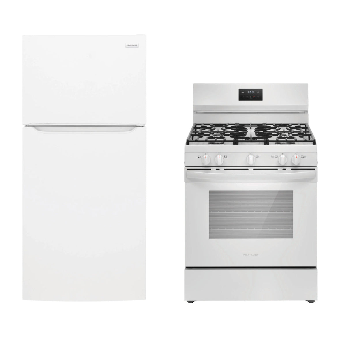 Bundle: Frigidaire 18 cu. ft. Garage Ready Top Freezer Refrigerator with EvenTemp Cooling System + 30" Gas Range with Quick Boil Burner - White