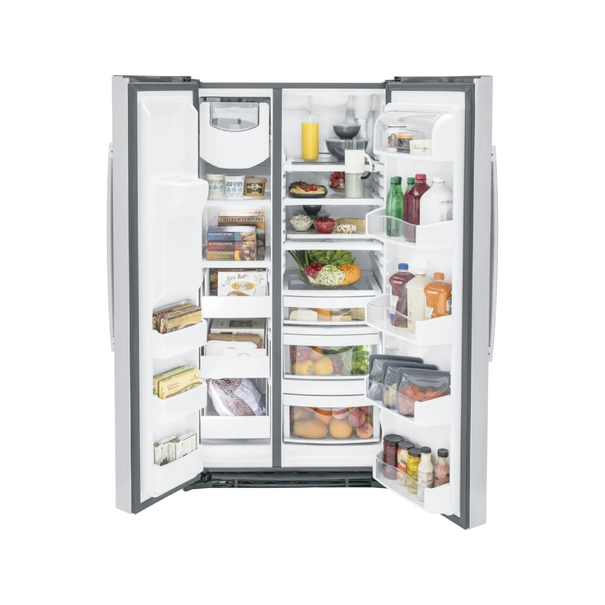 Refrigerador GE PSE25KYHFS de 25,3 pies cúbicos de lado a lado - Acero inoxidable resistente a las huellas dactilares