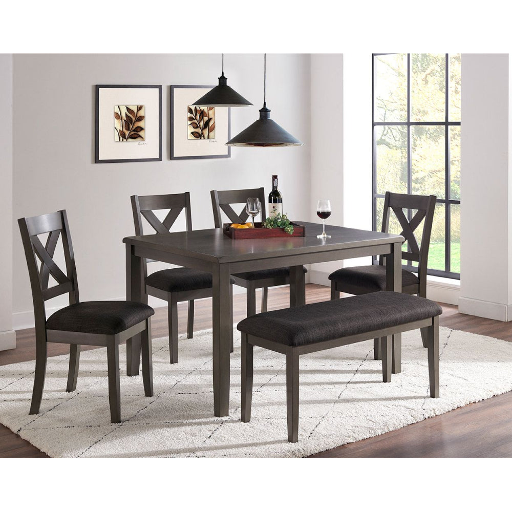 Bundle: Whirlpool 18.7 cu. ft. Bottom-Freezer Refrigerator with SpillGuard Glass Shelves - Black + Chandler (6-Piece) Dining Table Set by Vilo Home - Gray