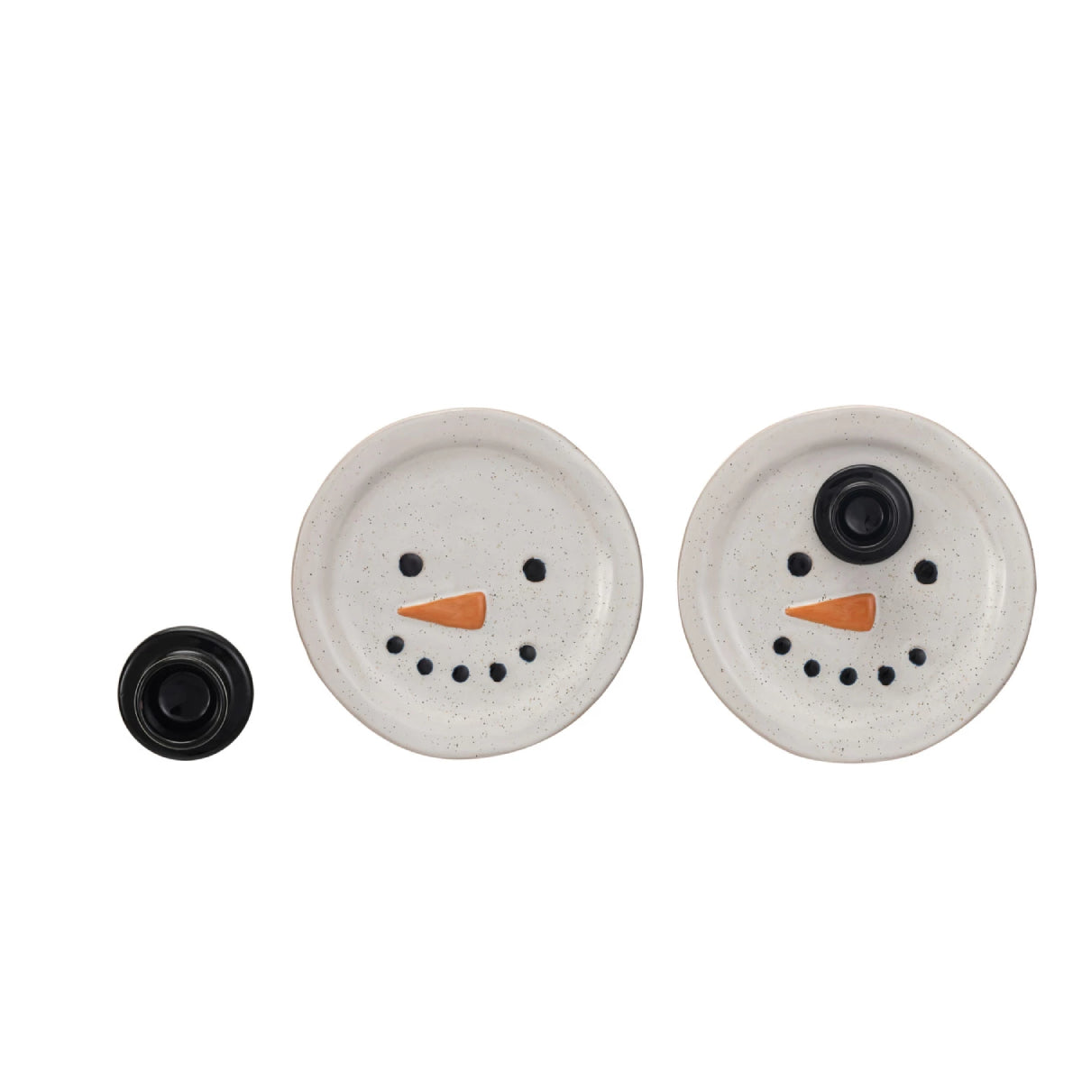 Creative Co-op Snowman Plate with Hat Toothpick Holder (Set of 2) - Multicolor