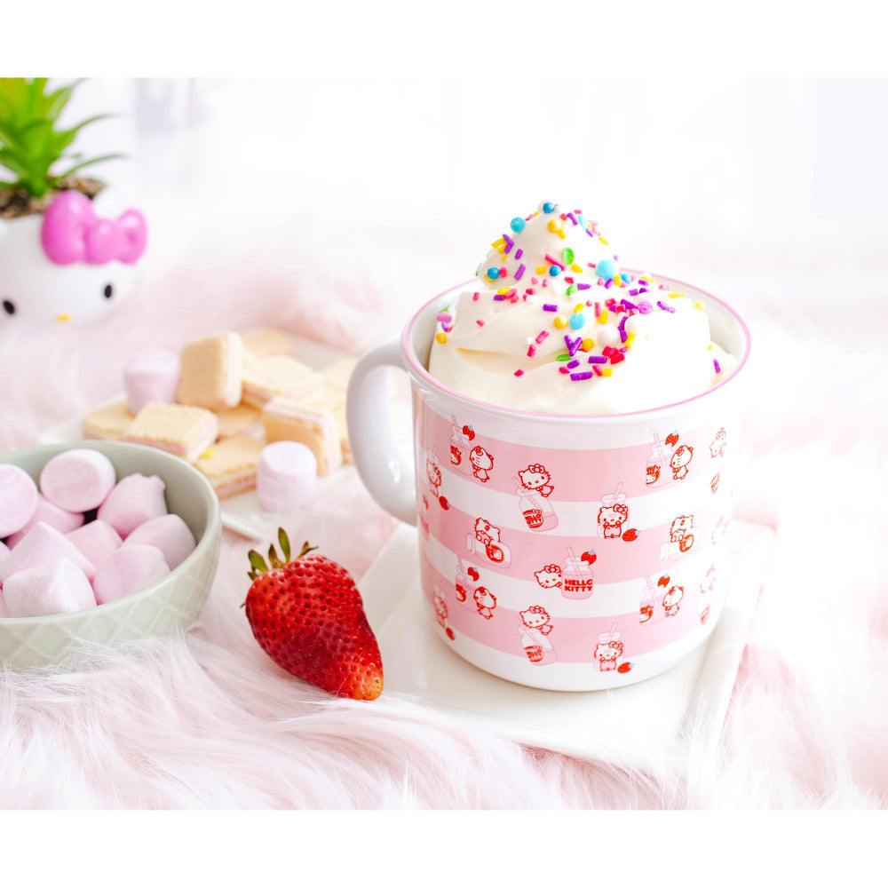 Sanrio Hello Kitty Strawberry Milk 20 oz Ceramic Camper Mug - White/Pink