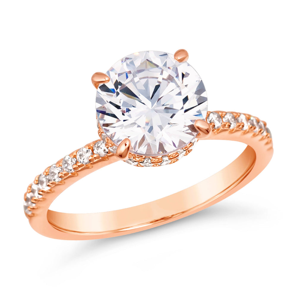 Anna Zuckerman Anastasia 07 Women's 1.5 ct. Diamond Crystalline Hidden Halo Engagement Ring in 18K Rose Gold-Plating over 925 Sterling Silver - Size 9