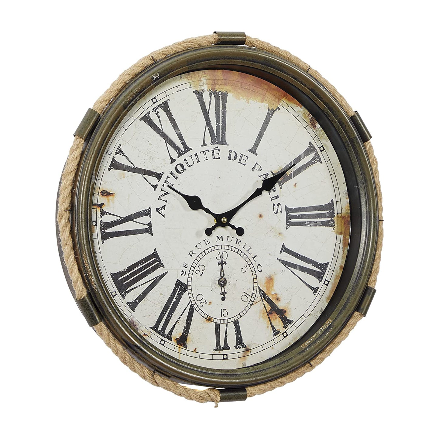 UMA Enterprises Coastal 17" Round Wall Clock in Metal with Rope Accents - White/Brown
